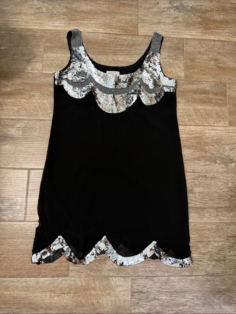 Boston Proper Black  mini Dress with Silver and Gold Sequin Scallops